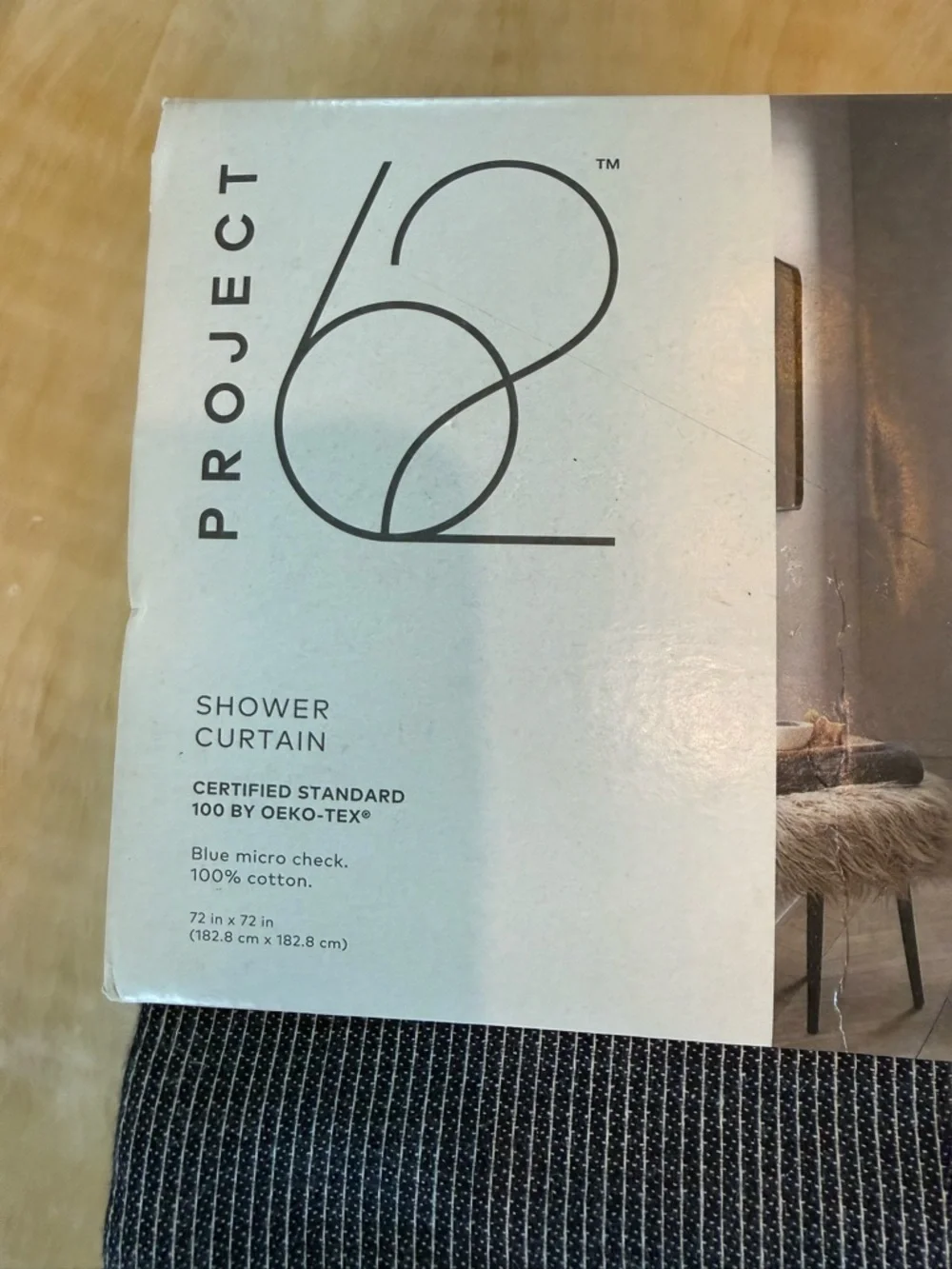 Project 62 Blue Micro Check 100% Cotton Shower Curtain 72x72 - NWT